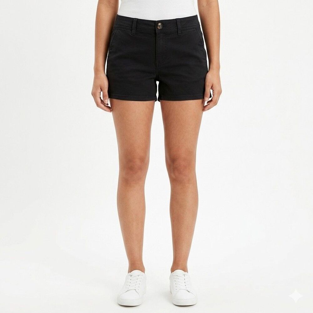 American Eagle Shorts Women's 10 (30x50.5) Black Midi Chino Stretch Flat Front